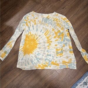 We The Free Tie-Dye Long Sleeve Sweater in Yellow and Light Blue